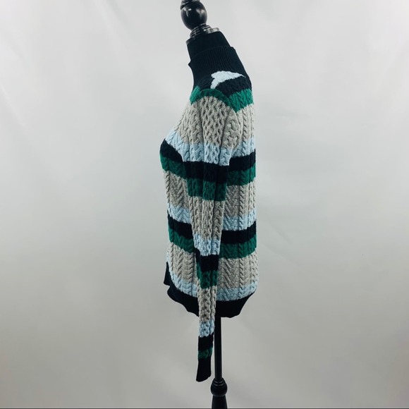 1901 Blue Green Black Gray Striped Sweater - Picture 6 of 8